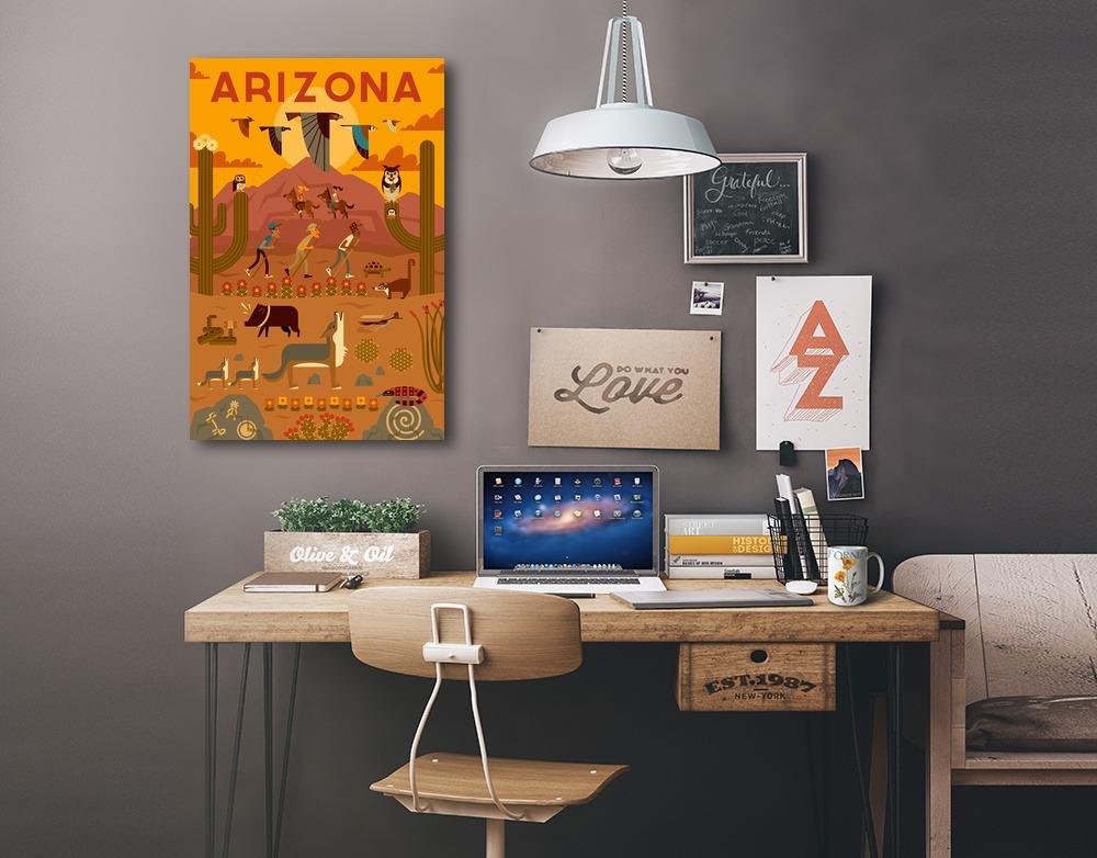 Arizona, Geometric, Lantern Press Artwork, Stretched Canvas Canvas Lantern Press 