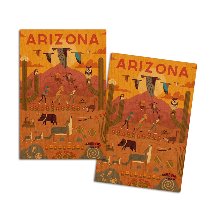 Arizona, Geometric, Lantern Press Artwork, Wood Signs and Postcards Wood Lantern Press 4x6 Wood Postcard Set 