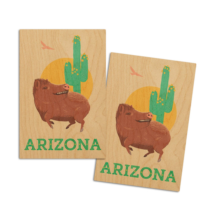 Arizona, Javelina, Lantern Press Artwork, Wood Signs and Postcards Wood Lantern Press 4x6 Wood Postcard Set 