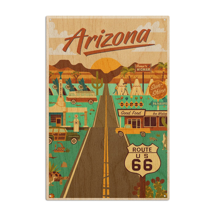 Arizona, Route 66, Geometric, Lantern Press Artwork, Wood Signs and Postcards Wood Lantern Press 10 x 15 Wood Sign 