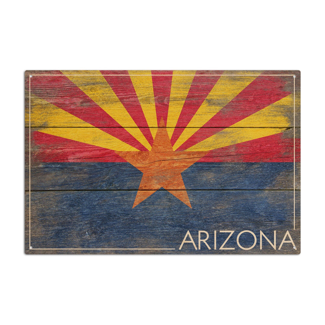 Arizona, Rustic State Flag, Lantern Press Artwork, Wood Signs and Postcards Wood Lantern Press 10 x 15 Wood Sign 