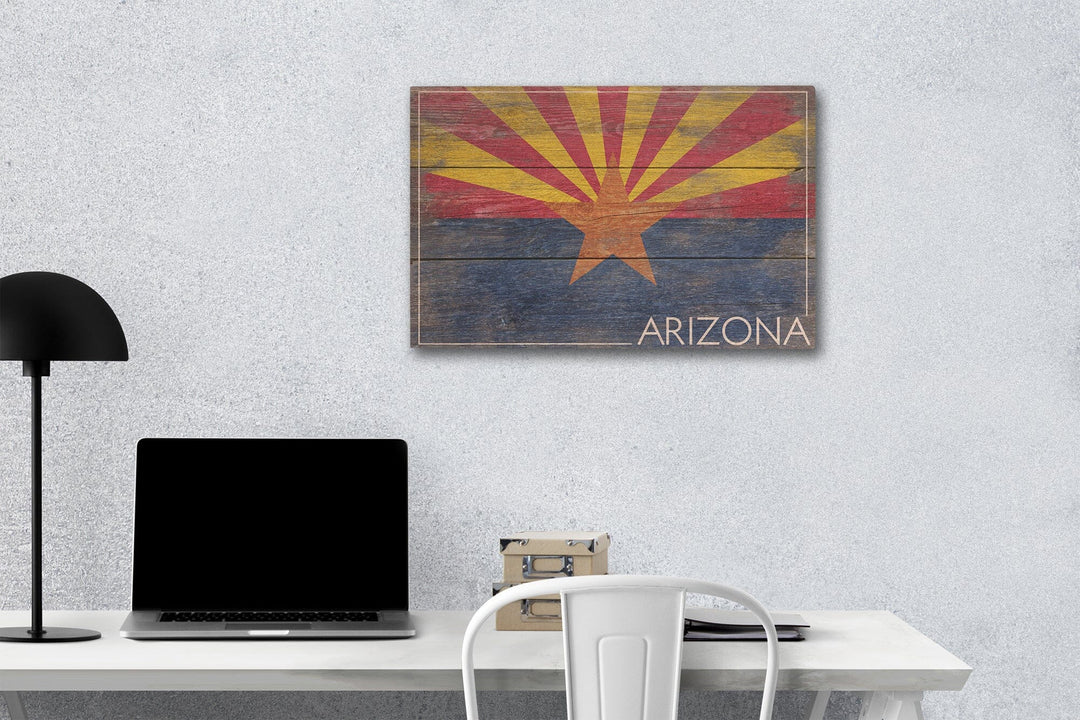 Arizona, Rustic State Flag, Lantern Press Artwork, Wood Signs and Postcards Wood Lantern Press 12 x 18 Wood Gallery Print 
