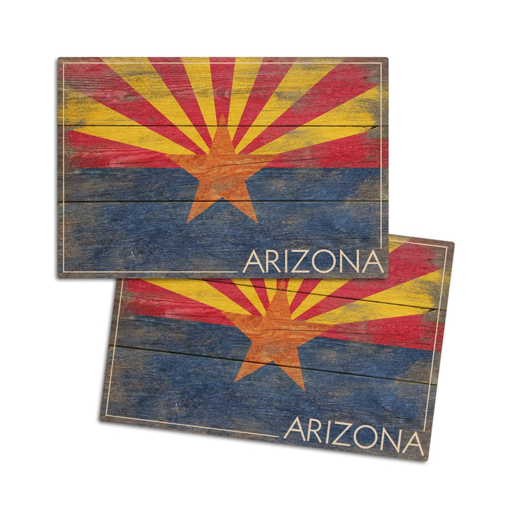 Arizona, Rustic State Flag, Lantern Press Artwork, Wood Signs and Postcards Wood Lantern Press 4x6 Wood Postcard Set 