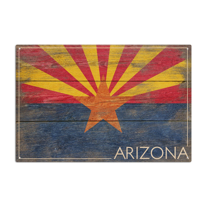 Arizona, Rustic State Flag, Lantern Press Artwork, Wood Signs and Postcards Wood Lantern Press 6x9 Wood Sign 