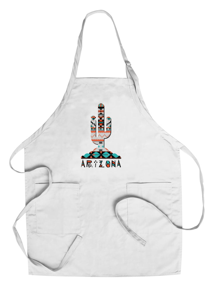Arizona, Saguaro Cactus, Tribal Pattern, Contour, Lantern Press Artwork, Towels and Aprons Kitchen Lantern Press Chef's Apron 