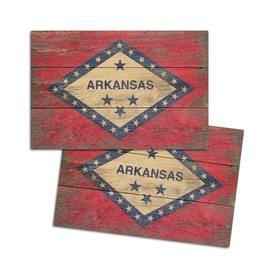 Arkansas, Rustic State Flag, Lantern Press Artwork, Wood Signs and Postcards Wood Lantern Press 4x6 Wood Postcard Set 