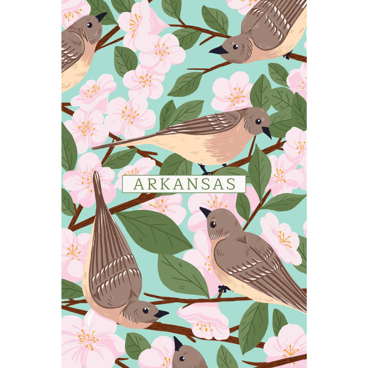 Arkansas, State Bird and Flower Collection, Mockingbird and Apple Blossom, Lantern Press Artwork, Towels and Aprons Kitchen Lantern Press 
