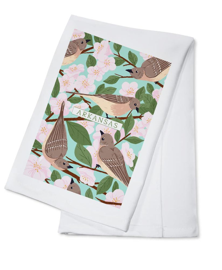Arkansas, State Bird and Flower Collection, Mockingbird and Apple Blossom, Lantern Press Artwork, Towels and Aprons Kitchen Lantern Press Cotton Towel 