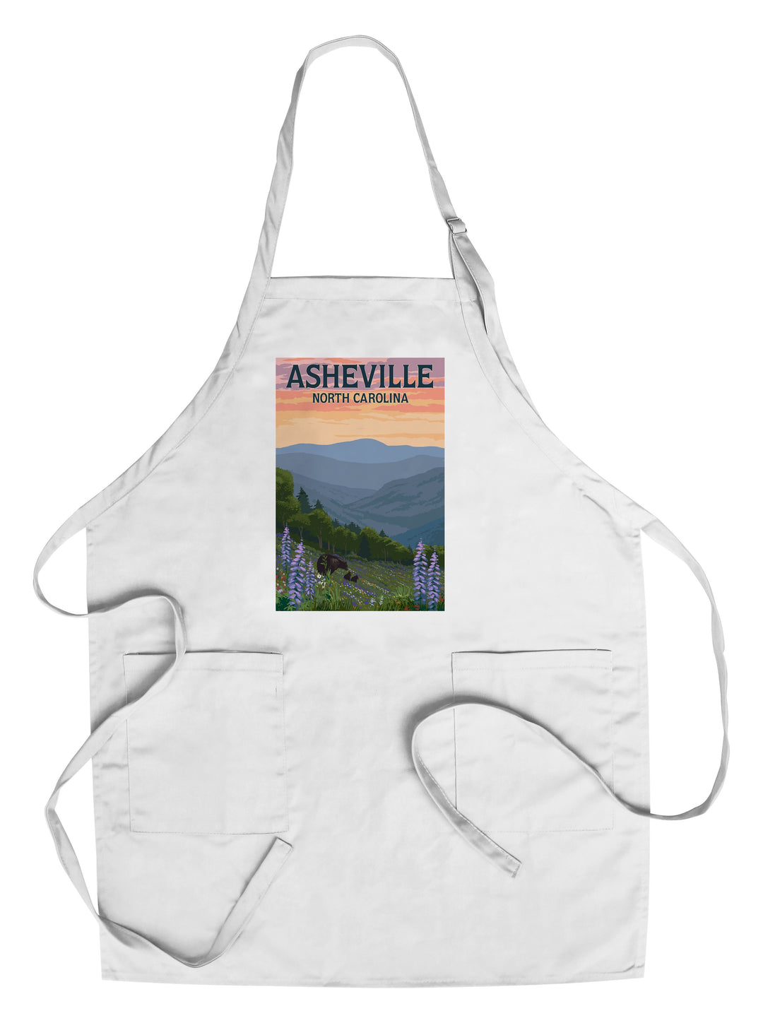 Asheville, North Carolina, Bears and Spring Flowers, Lantern Press Artwork, Towels and Aprons Kitchen Lantern Press Chef's Apron 