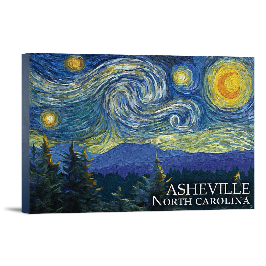 Asheville, North Carolina, Starry Night, Lantern Press Artwork, Stretched Canvas Canvas Lantern Press 12x18 Stretched Canvas 