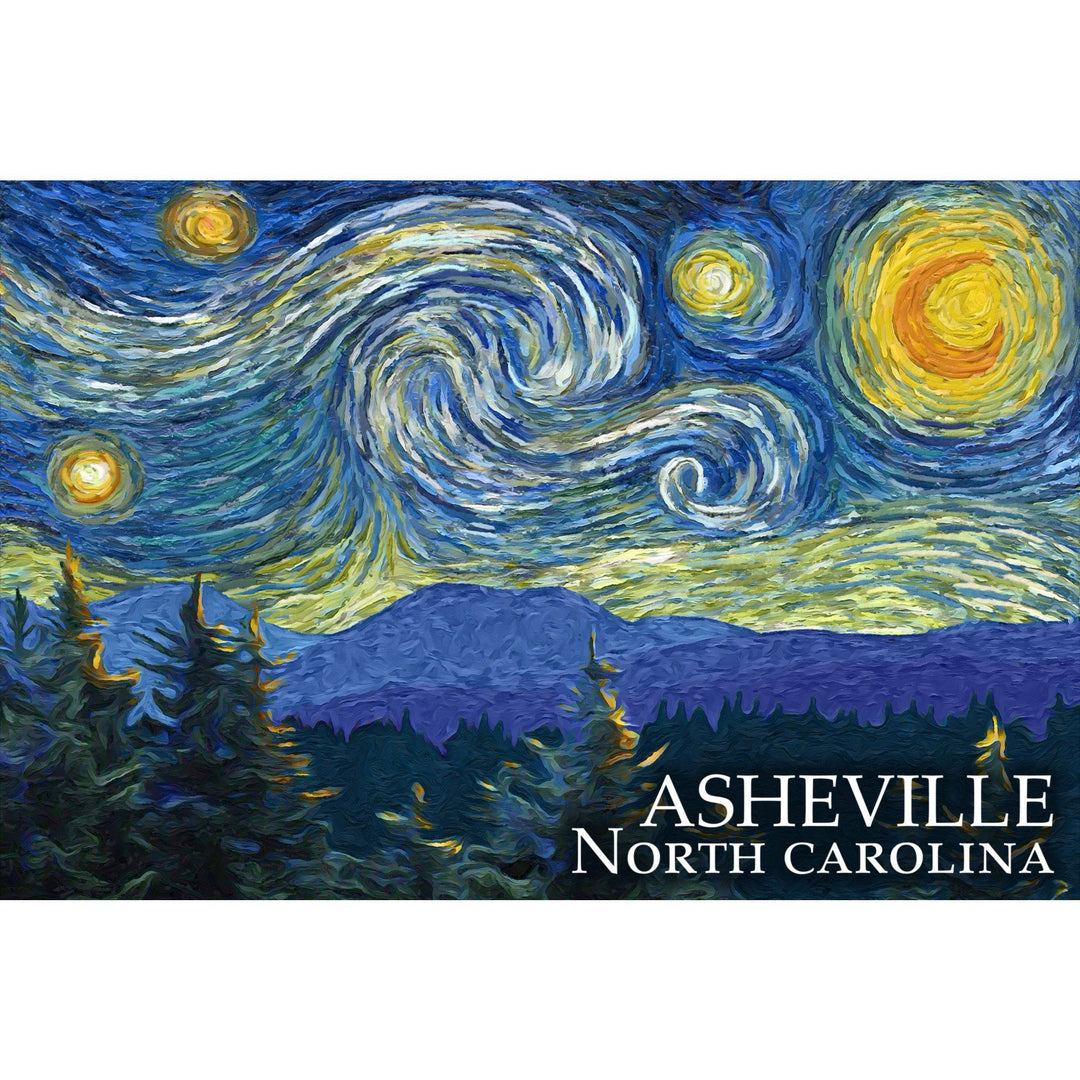 Asheville, North Carolina, Starry Night, Lantern Press Artwork, Stretched Canvas Canvas Lantern Press 