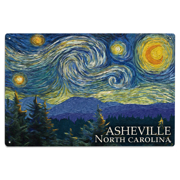 Asheville, North Carolina, Starry Night, Lantern Press Artwork, Wood Signs and Postcards Wood Lantern Press 