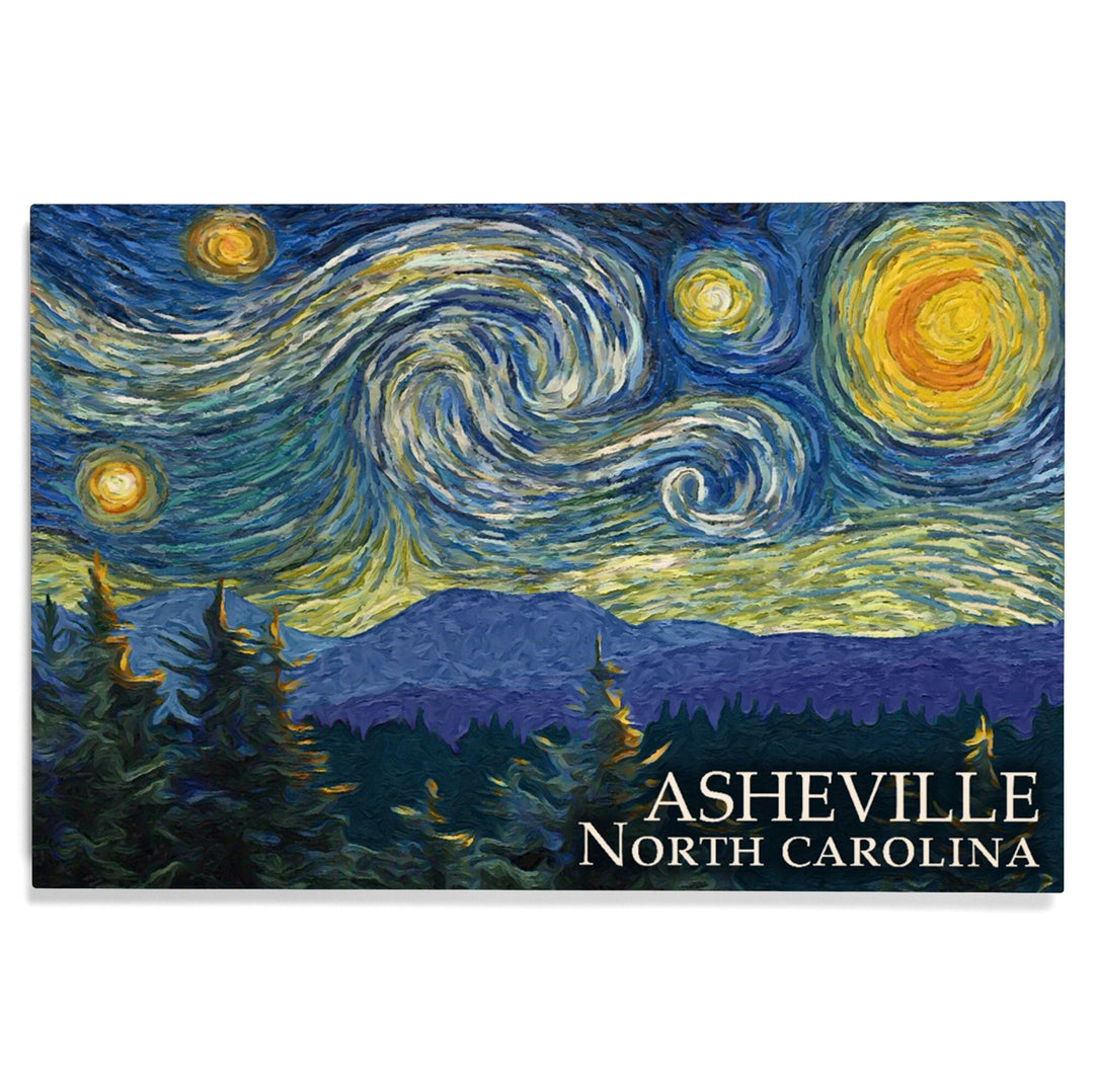 Asheville, North Carolina, Starry Night, Lantern Press Artwork, Wood Signs and Postcards Wood Lantern Press 