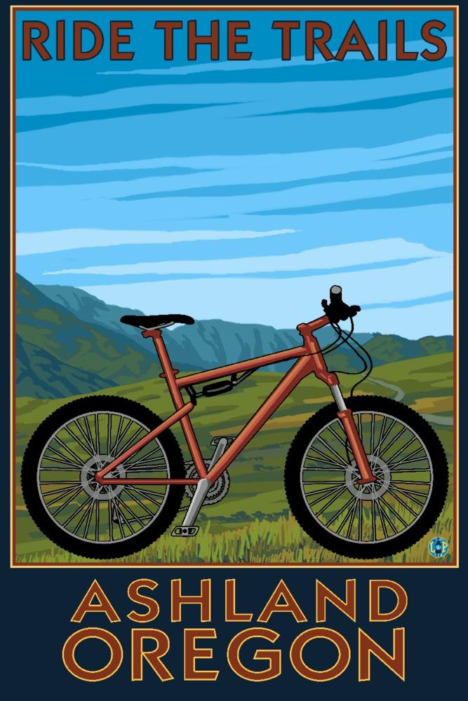 Ashland, Oregon, Mountain Bike Scene, Ride the Trails, Lantern Press Artwork, Art Prints and Metal Signs Art Lantern Press 12 x 18 Art Print 