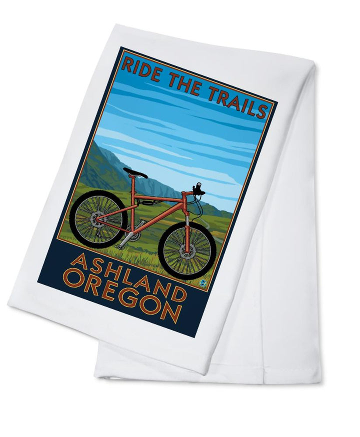 Ashland, Oregon, Mountain Bike Scene, Ride the Trails, Lantern Press Artwork, Towels and Aprons Kitchen Lantern Press Cotton Towel 