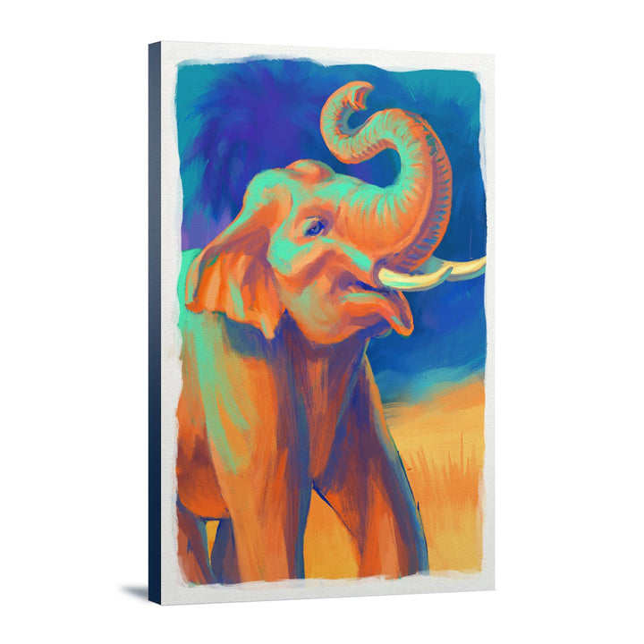 Asian Elephant, Vivid, Lantern Press Artwork, Stretched Canvas Canvas Lantern Press 12x18 Stretched Canvas 
