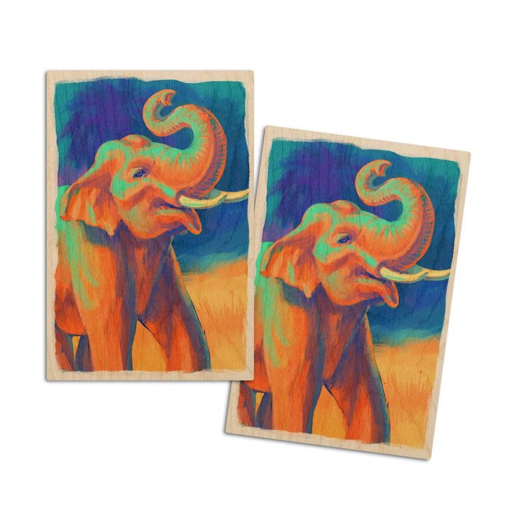 Asian Elephant, Vivid, Lantern Press Artwork, Wood Signs and Postcards Wood Lantern Press 4x6 Wood Postcard Set 