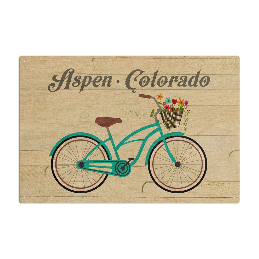 Aspen, Colorado, Beach Cruiser & Basket, The Simple Life, Lantern Press Artwork, Wood Signs and Postcards Wood Lantern Press 10 x 15 Wood Sign 