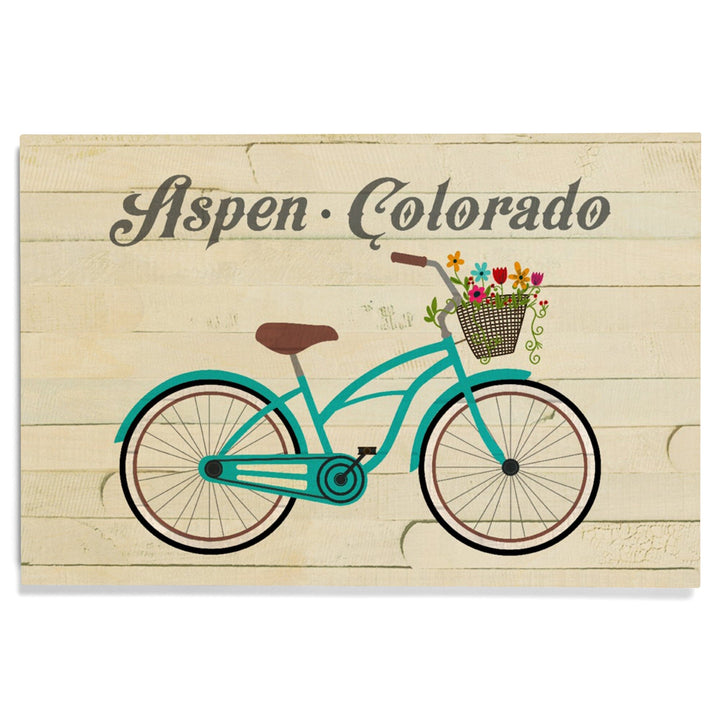 Aspen, Colorado, Beach Cruiser & Basket, The Simple Life, Lantern Press Artwork, Wood Signs and Postcards Wood Lantern Press 