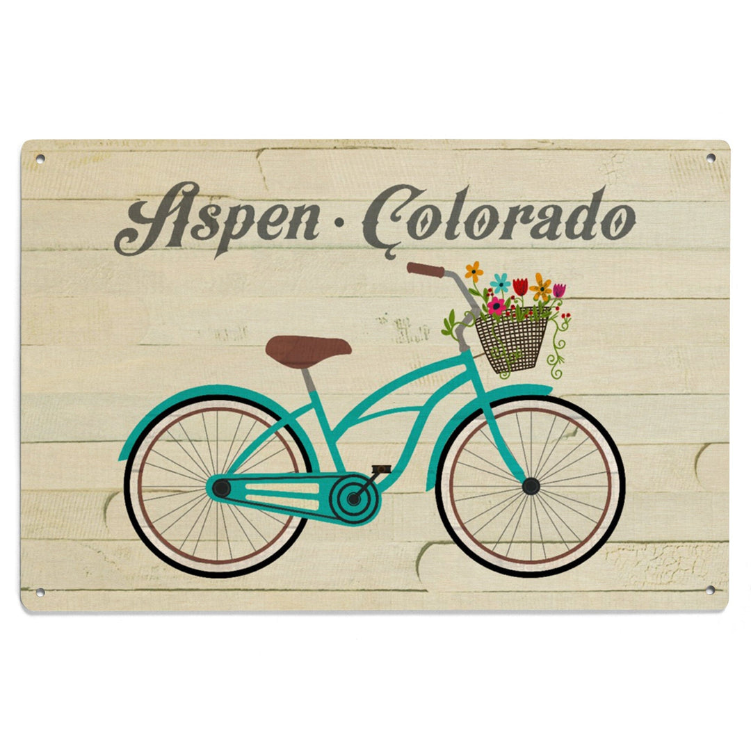 Aspen, Colorado, Beach Cruiser & Basket, The Simple Life, Lantern Press Artwork, Wood Signs and Postcards Wood Lantern Press 