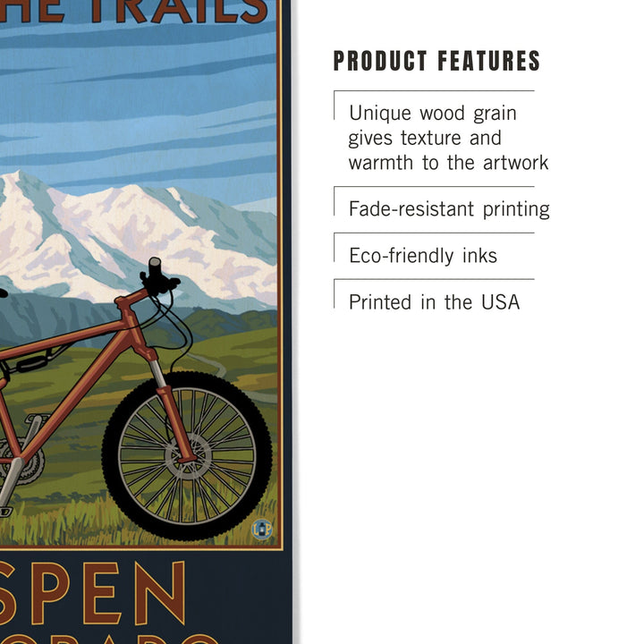 Aspen, Colorado, Ride the Trails, Mountain Bike, Lantern Press Artwork, Wood Signs and Postcards Wood Lantern Press 