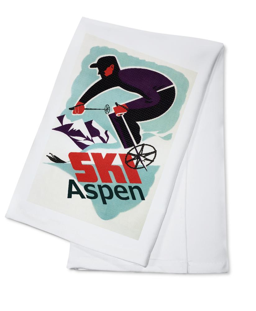 Aspen, Colorado, Ski in Colorado Vintage Skier, Lantern Press Artwork, Towels and Aprons Kitchen Lantern Press Cotton Towel 
