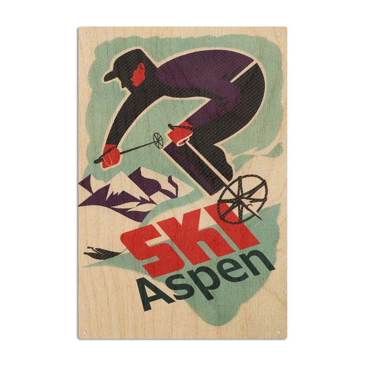 Aspen, Colorado, Ski in Colorado Vintage Skier, Lantern Press Artwork, Wood Signs and Postcards Wood Lantern Press 10 x 15 Wood Sign 