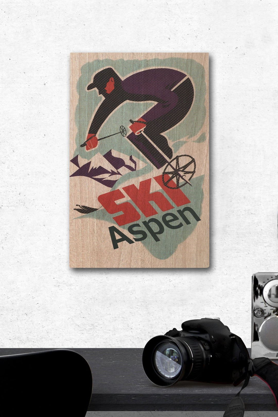Aspen, Colorado, Ski in Colorado Vintage Skier, Lantern Press Artwork, Wood Signs and Postcards Wood Lantern Press 12 x 18 Wood Gallery Print 
