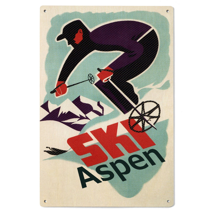 Aspen, Colorado, Ski in Colorado Vintage Skier, Lantern Press Artwork, Wood Signs and Postcards Wood Lantern Press 