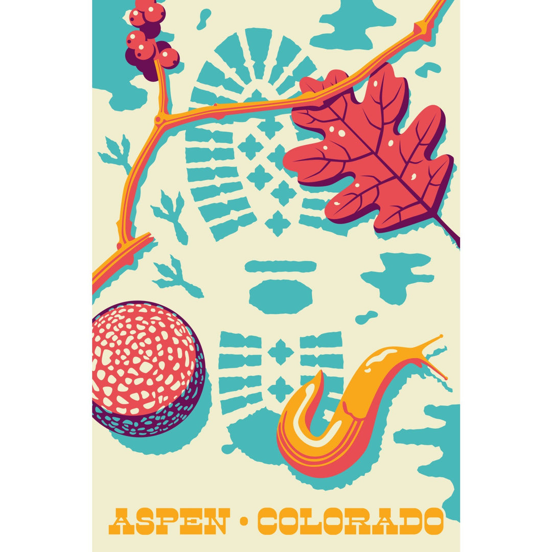 Aspen, Colorado, Take a Hike, Bootprint, Bright Colors, Vector, Lantern Press Artwork, Towels and Aprons Kitchen Lantern Press 