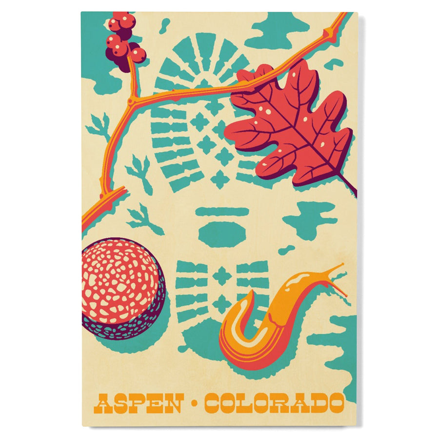 Aspen, Colorado, Take a Hike, Bootprint, Bright Colors, Vector, Lantern Press Artwork, Wood Signs and Postcards Wood Lantern Press 