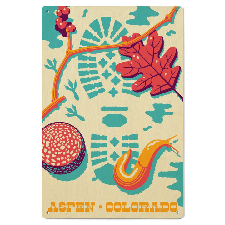 Aspen, Colorado, Take a Hike, Bootprint, Bright Colors, Vector, Lantern Press Artwork, Wood Signs and Postcards Wood Lantern Press 