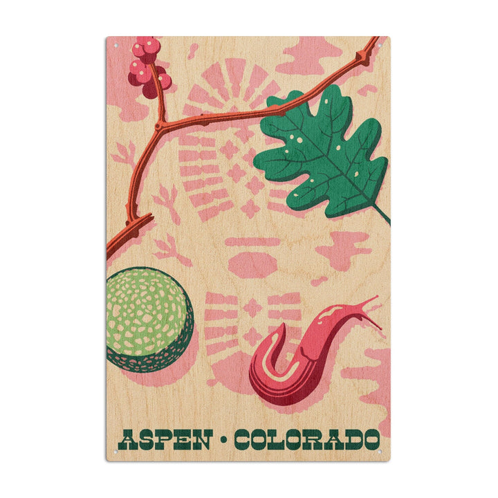 Aspen, Colorado, Take a Hike, Bootprint, Green & Pink, Vector, Lantern Press Artwork, Wood Signs and Postcards Wood Lantern Press 10 x 15 Wood Sign 