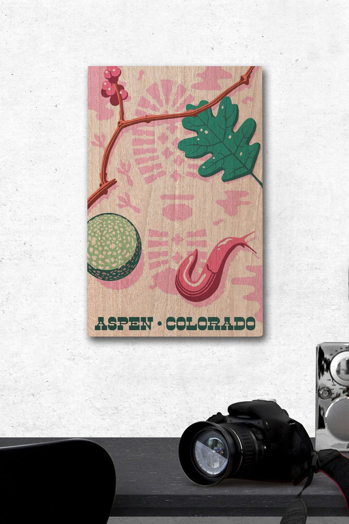 Aspen, Colorado, Take a Hike, Bootprint, Green & Pink, Vector, Lantern Press Artwork, Wood Signs and Postcards Wood Lantern Press 12 x 18 Wood Gallery Print 