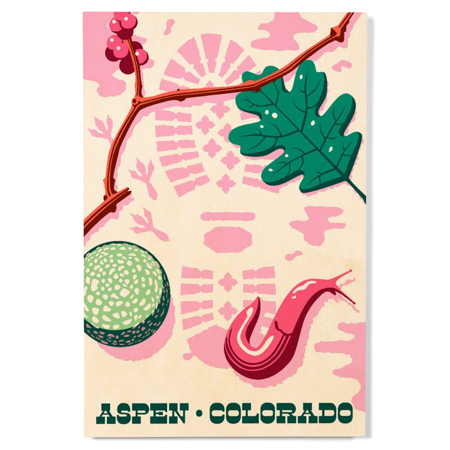 Aspen, Colorado, Take a Hike, Bootprint, Green & Pink, Vector, Lantern Press Artwork, Wood Signs and Postcards Wood Lantern Press 