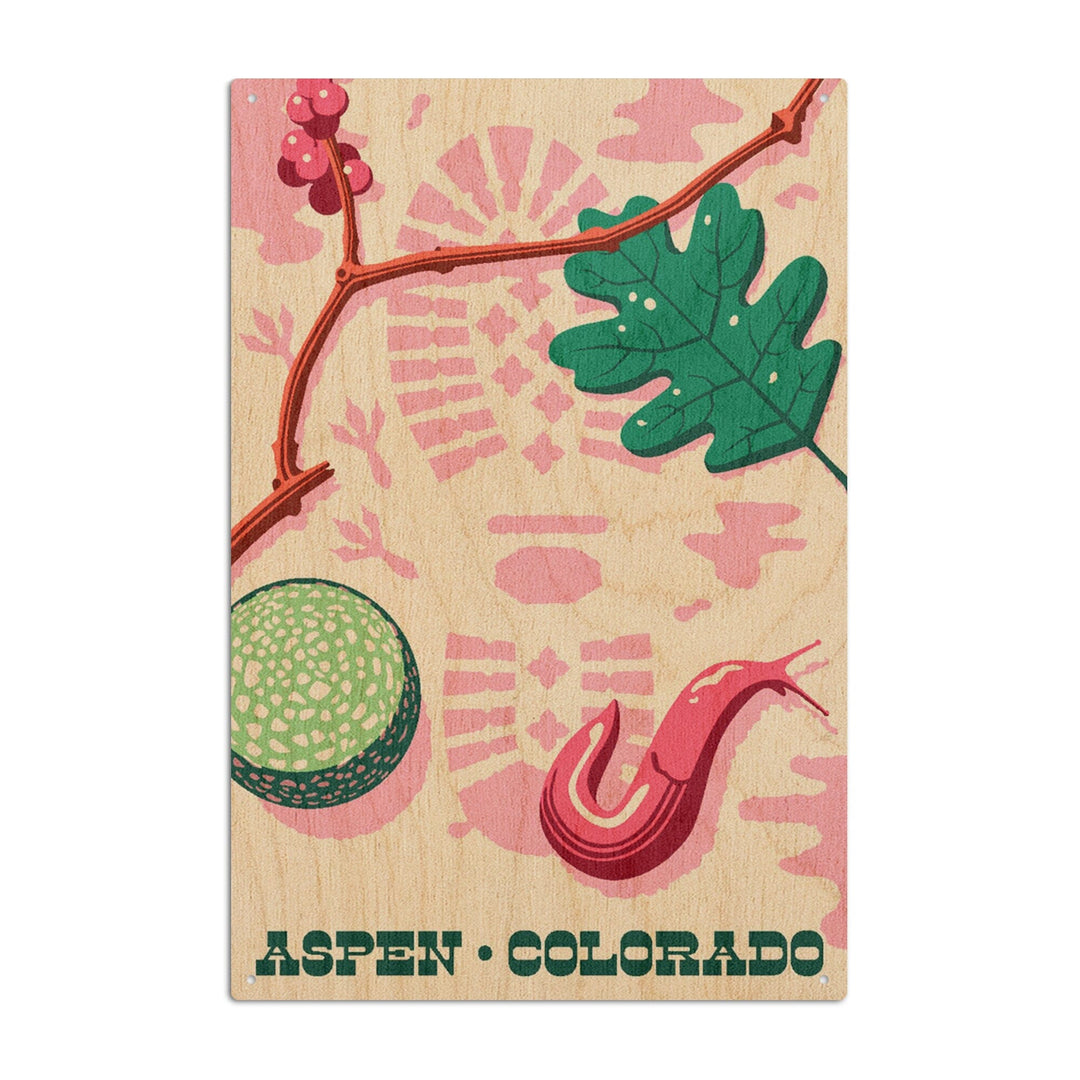 Aspen, Colorado, Take a Hike, Bootprint, Green & Pink, Vector, Lantern Press Artwork, Wood Signs and Postcards Wood Lantern Press 6x9 Wood Sign 