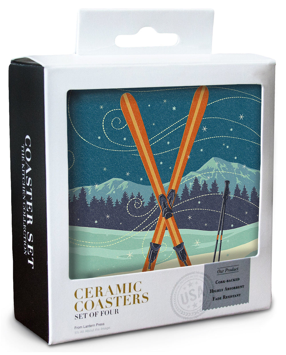Aspen, Snowmass, Colorado, Crossed Skis Letterpress, Lantern Press Artwork, Coaster Set Coasters Lantern Press 