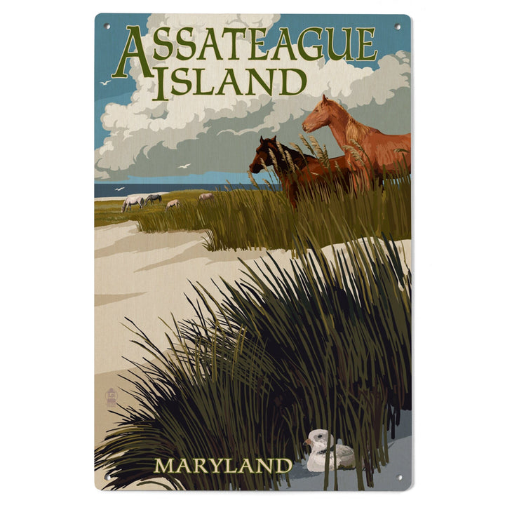 Assateague Island, Maryland, Horses & Dunes, Lantern Press Artwork, Wood Signs and Postcards Wood Lantern Press 