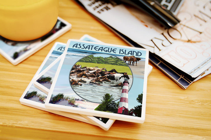 Assateague Island, Maryland, Montage, Lantern Press Artwork, Coaster Set Coasters Lantern Press 