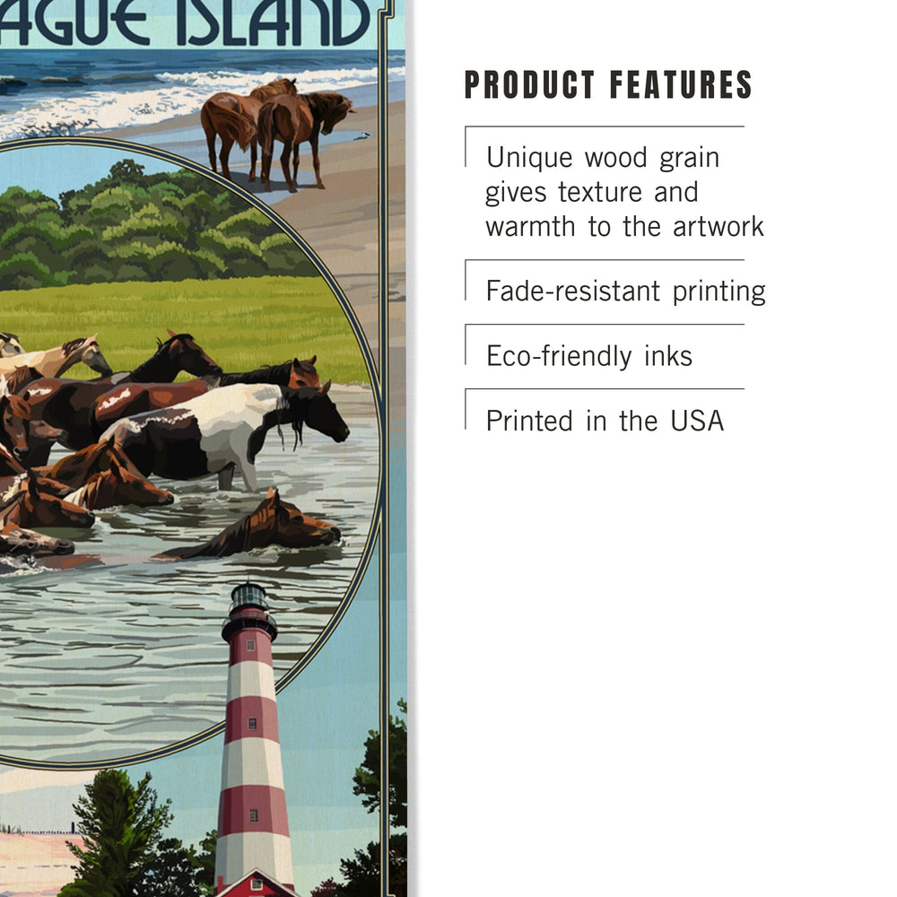 Assateague Island, Maryland, Montage, Lantern Press Artwork, Wood Signs and Postcards Wood Lantern Press 