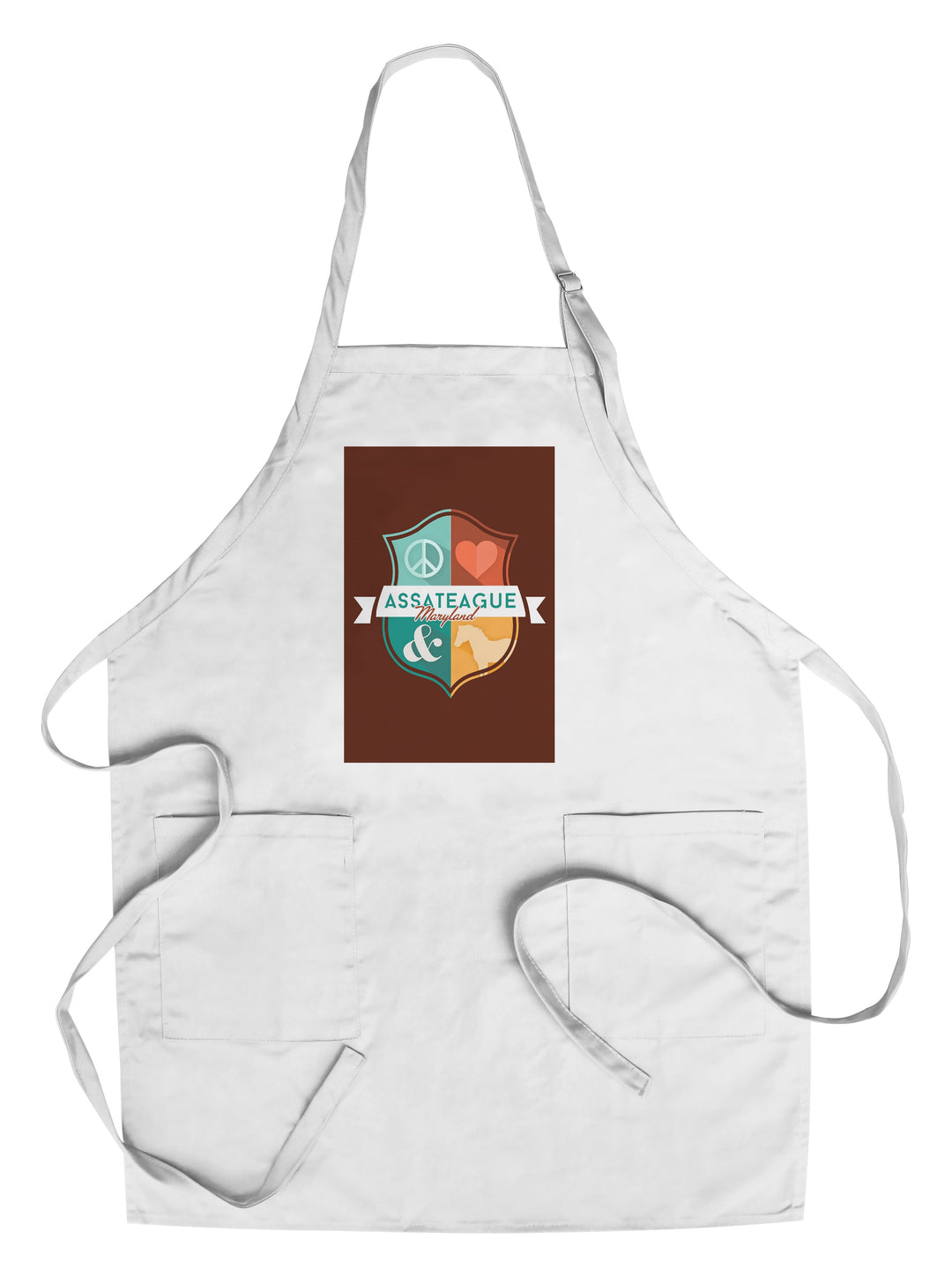 Assateauge, Maryland, Peace, Love, And, Ponies, Pop Out Icon Style, Contour Kitchen Lantern Press Chef's Apron 
