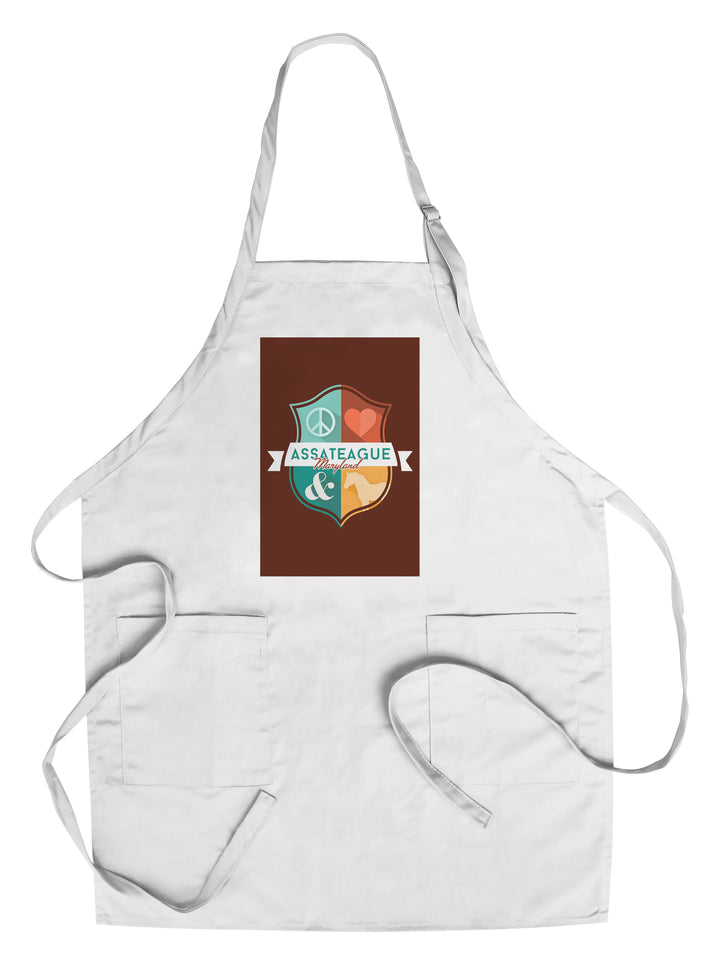 Assateauge, Maryland, Peace, Love, And, Ponies, Pop Out Icon Style, Contour Kitchen Lantern Press Chef's Apron 