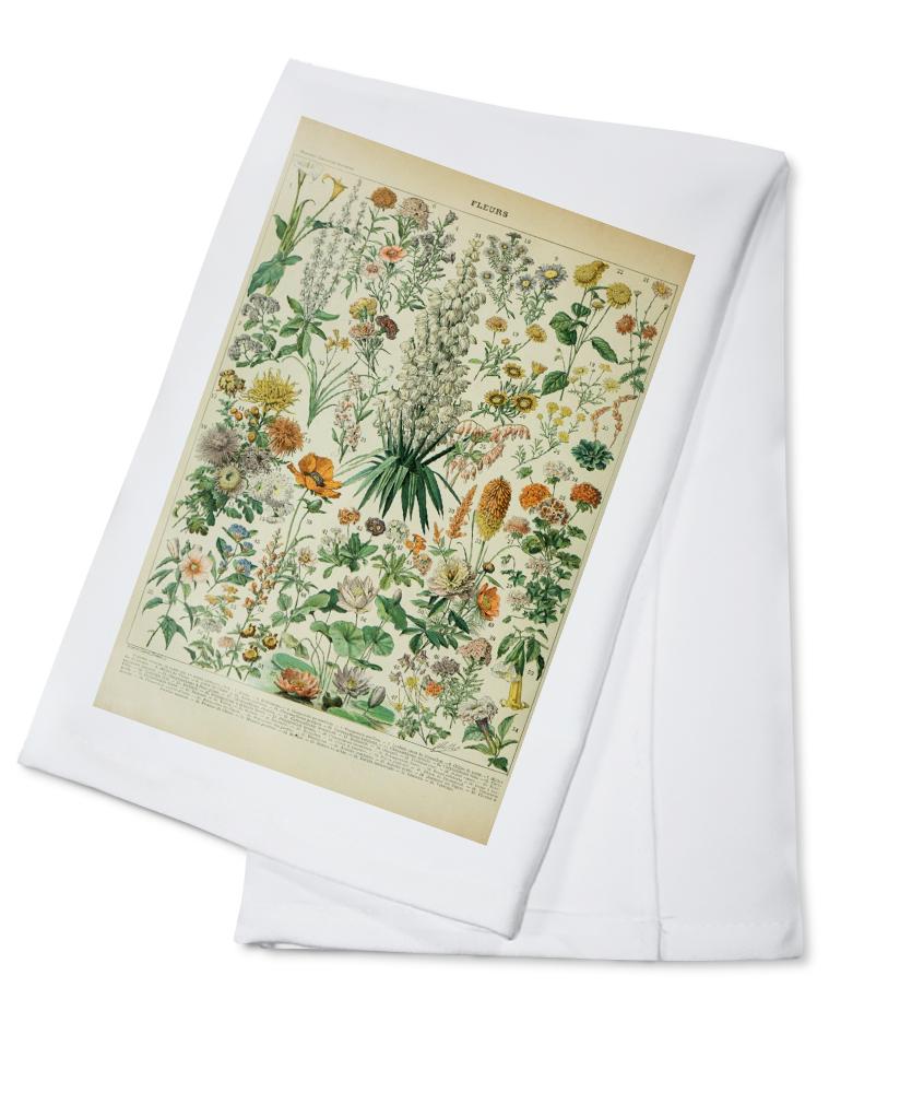 Assorted Flowers, B, Vintage Bookplate, Adolphe Millot Artwork, Towels and Aprons Kitchen Lantern Press 