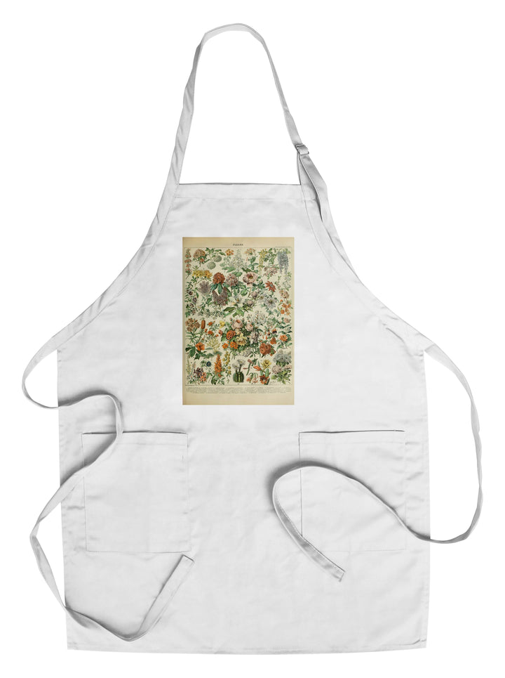 Assorted Flowers, C, Vintage Bookplate, Adolphe Millot Artwork, Towels and Aprons Kitchen Lantern Press Chef's Apron 
