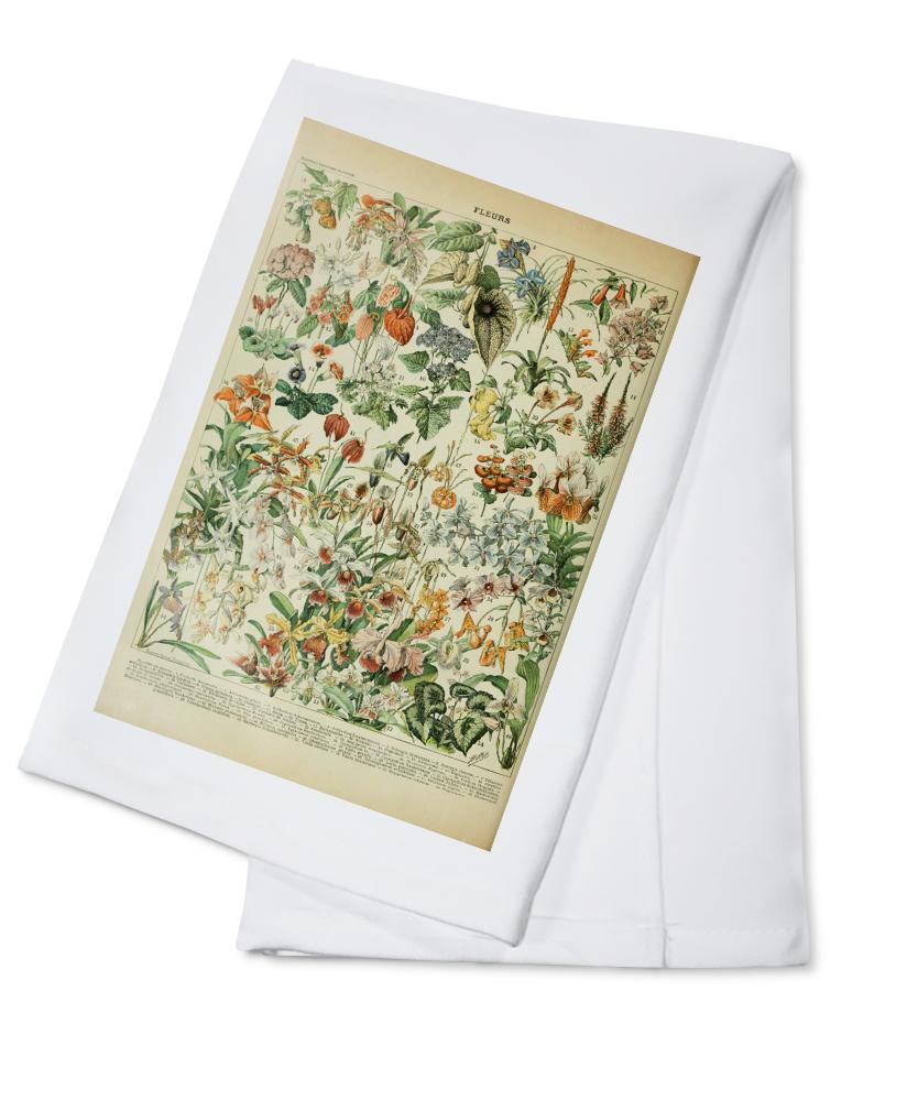 Assorted Flowers, D, Vintage Bookplate, Adolphe Millot Artwork, Towels and Aprons Kitchen Lantern Press 