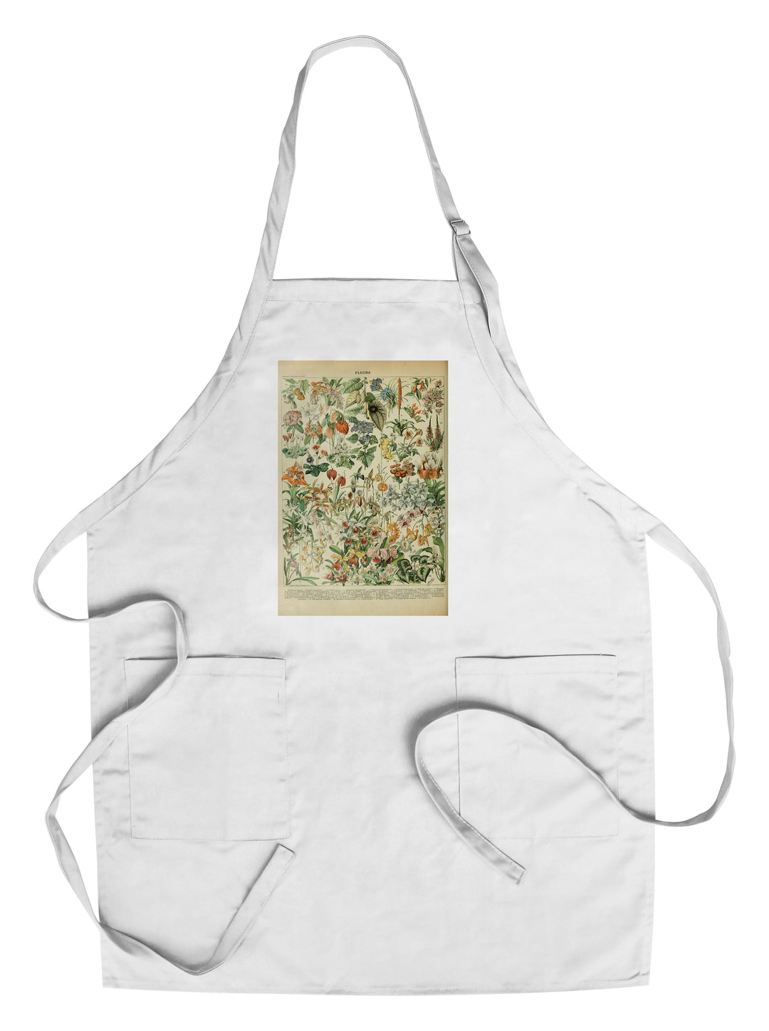 Assorted Flowers, D, Vintage Bookplate, Adolphe Millot Artwork, Towels and Aprons Kitchen Lantern Press Chef's Apron 