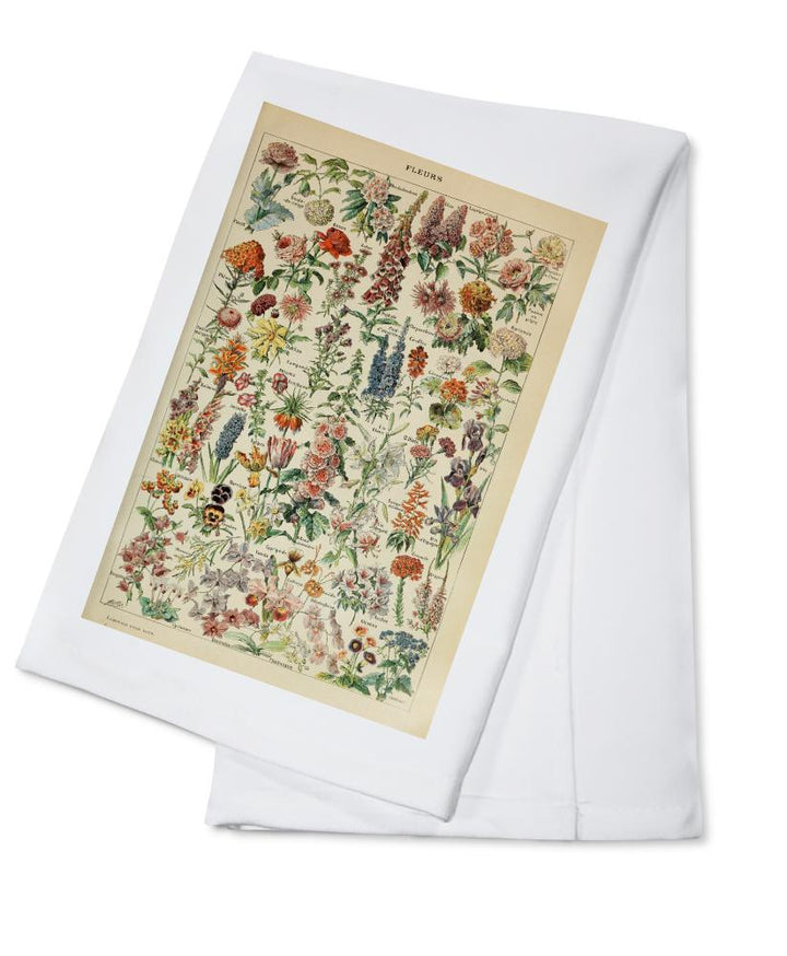 Assorted Flowers, E, Vintage Bookplate, Adolphe Millot Artwork, Towels and Aprons Kitchen Lantern Press 