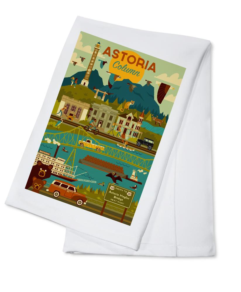 Astoria, Oregon, Astoria Column, Geometric, Lantern Press Artwork, Towels and Aprons Kitchen Lantern Press 