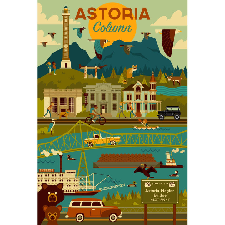 Astoria, Oregon, Astoria Column, Geometric, Lantern Press Artwork, Towels and Aprons Kitchen Lantern Press 