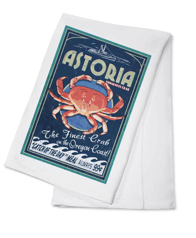 Astoria, Oregon, Dungeness Crab, Vintage Sign, Lantern Press Artwork, Towels and Aprons Kitchen Lantern Press 